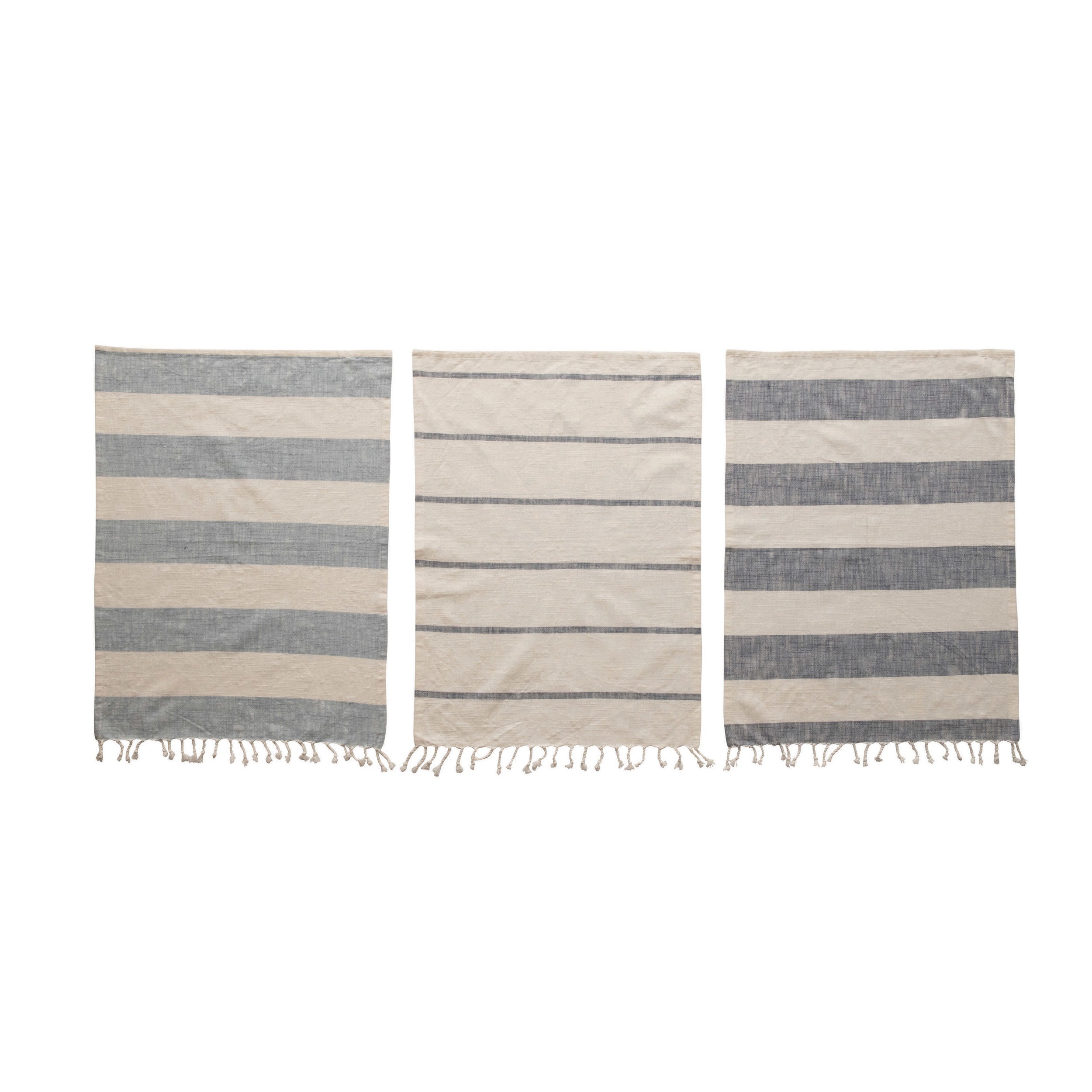Stripes and Tassels Tea Towels - Blue and White