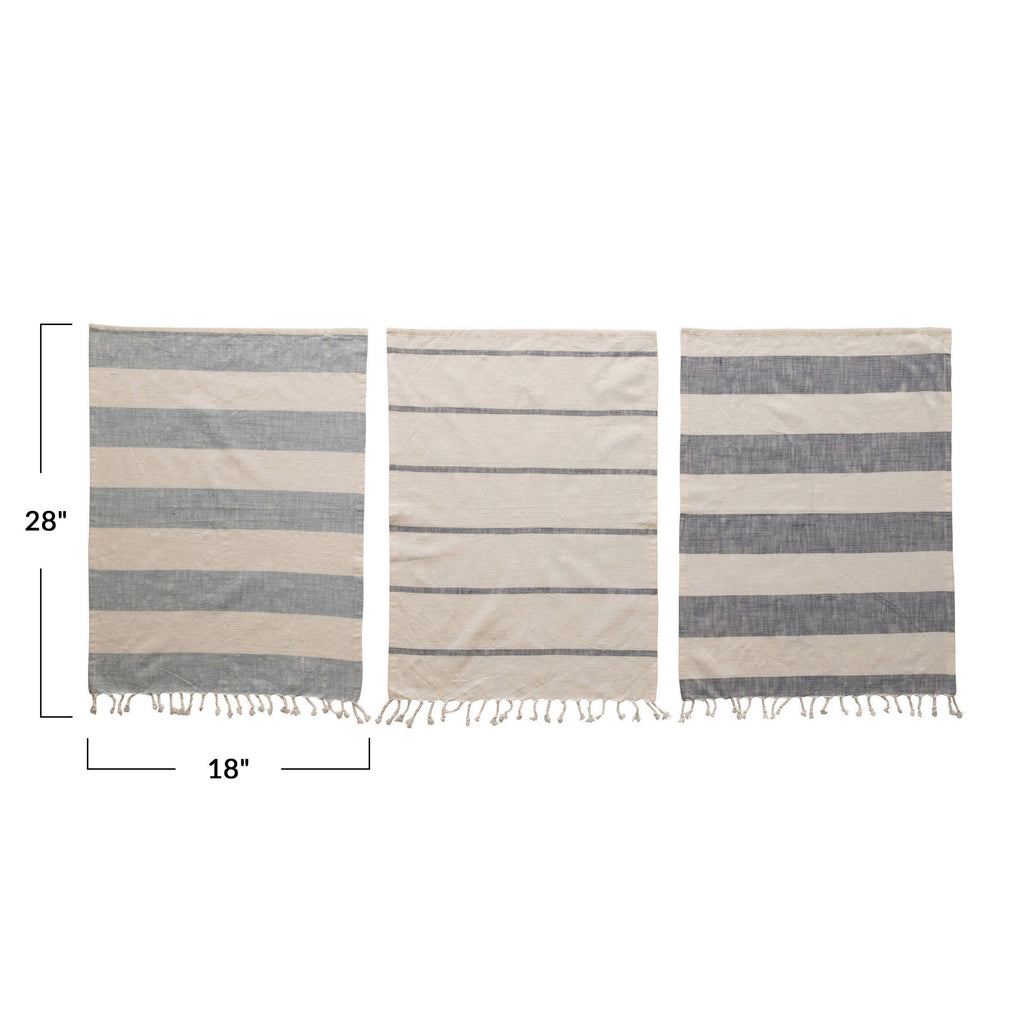 Stripes and Tassels Tea Towels - Blue and White