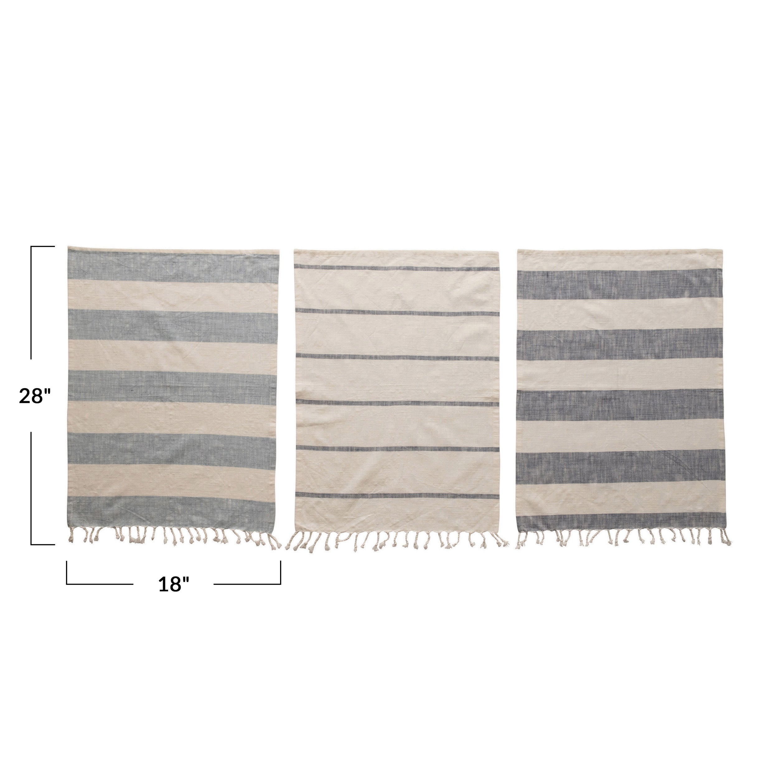 Stripes and Tassels Tea Towels - Blue and White