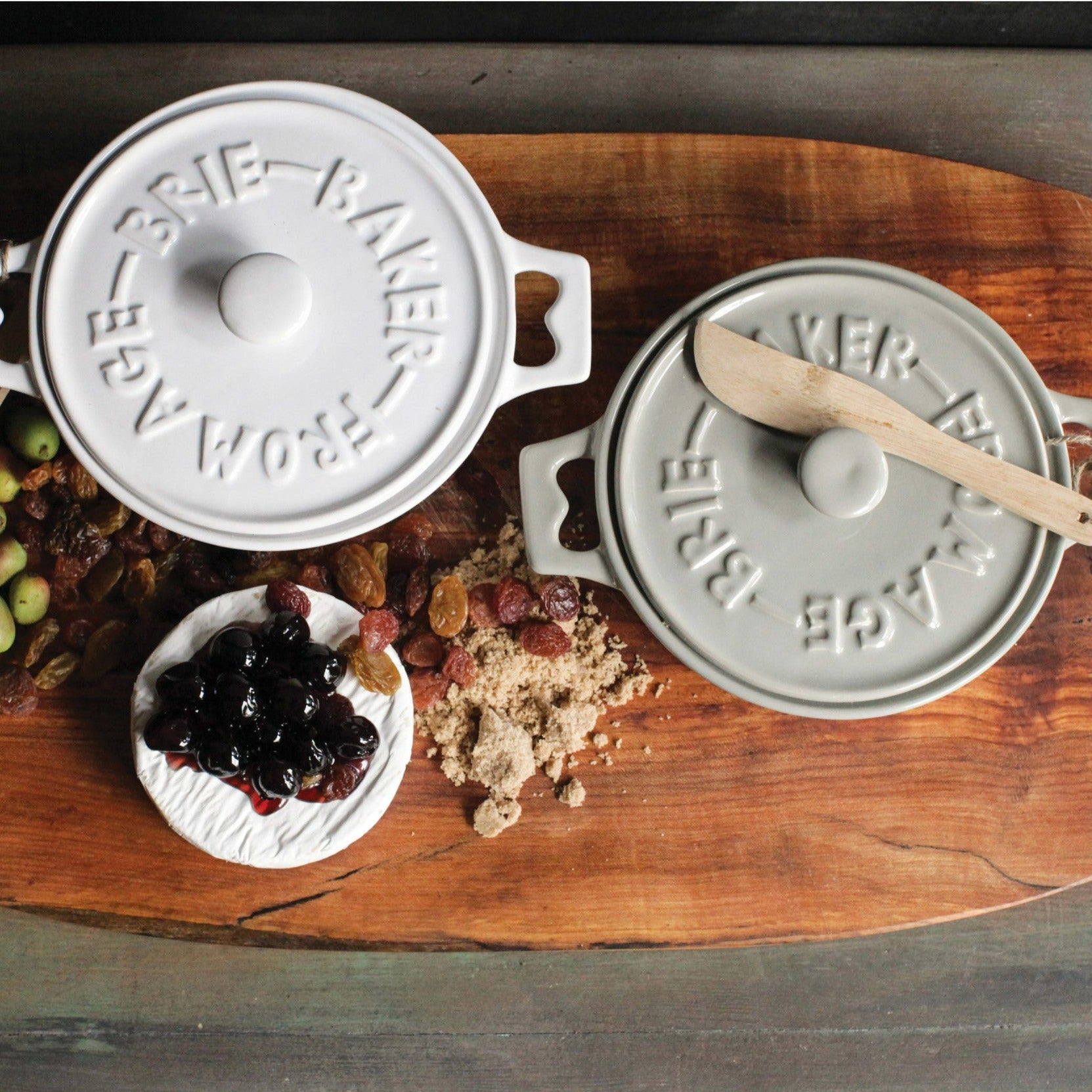 Farmhouse Brie Bakers with Wood Spreaders (Set of 2)