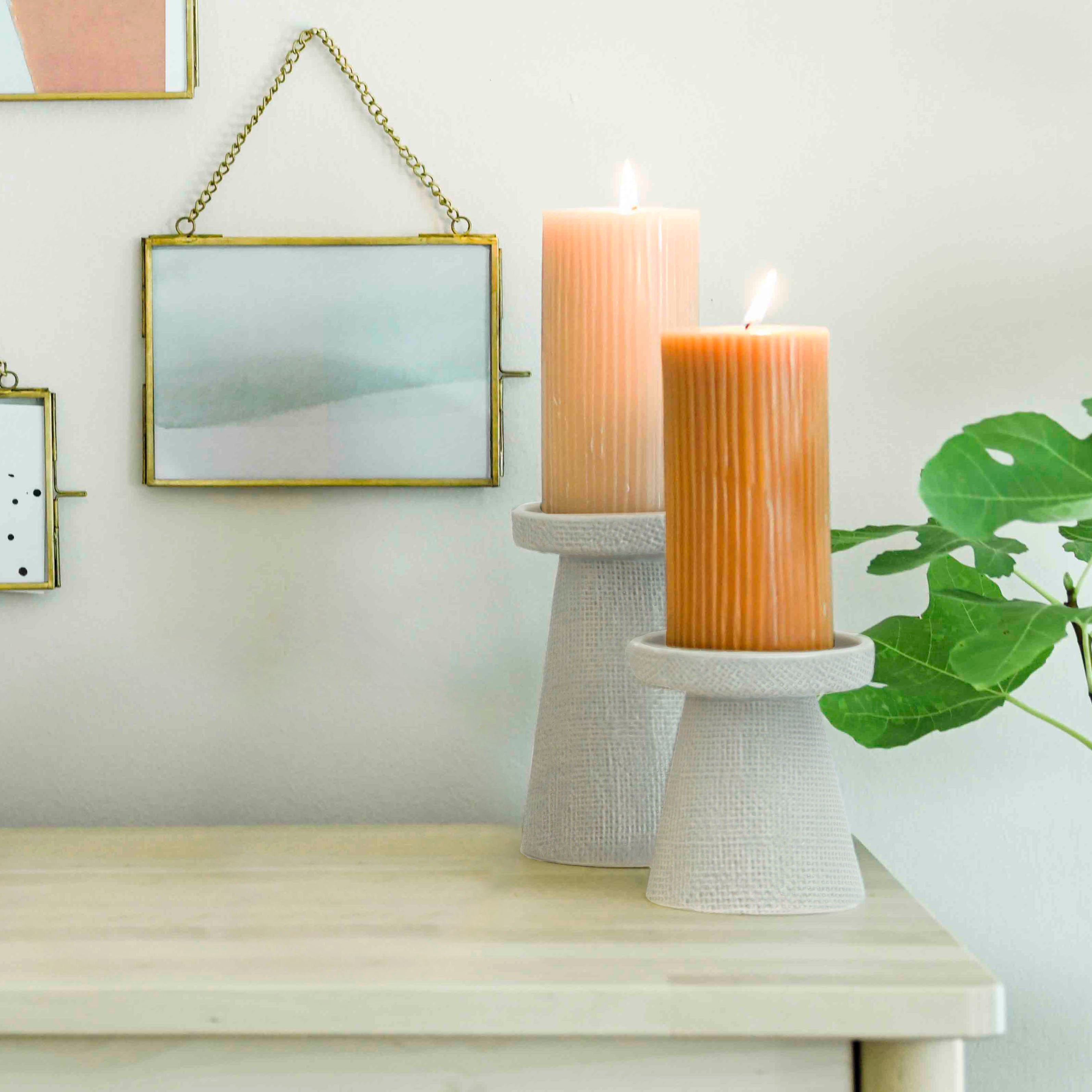 Luca Stoneware Candle Holder Set - Gray