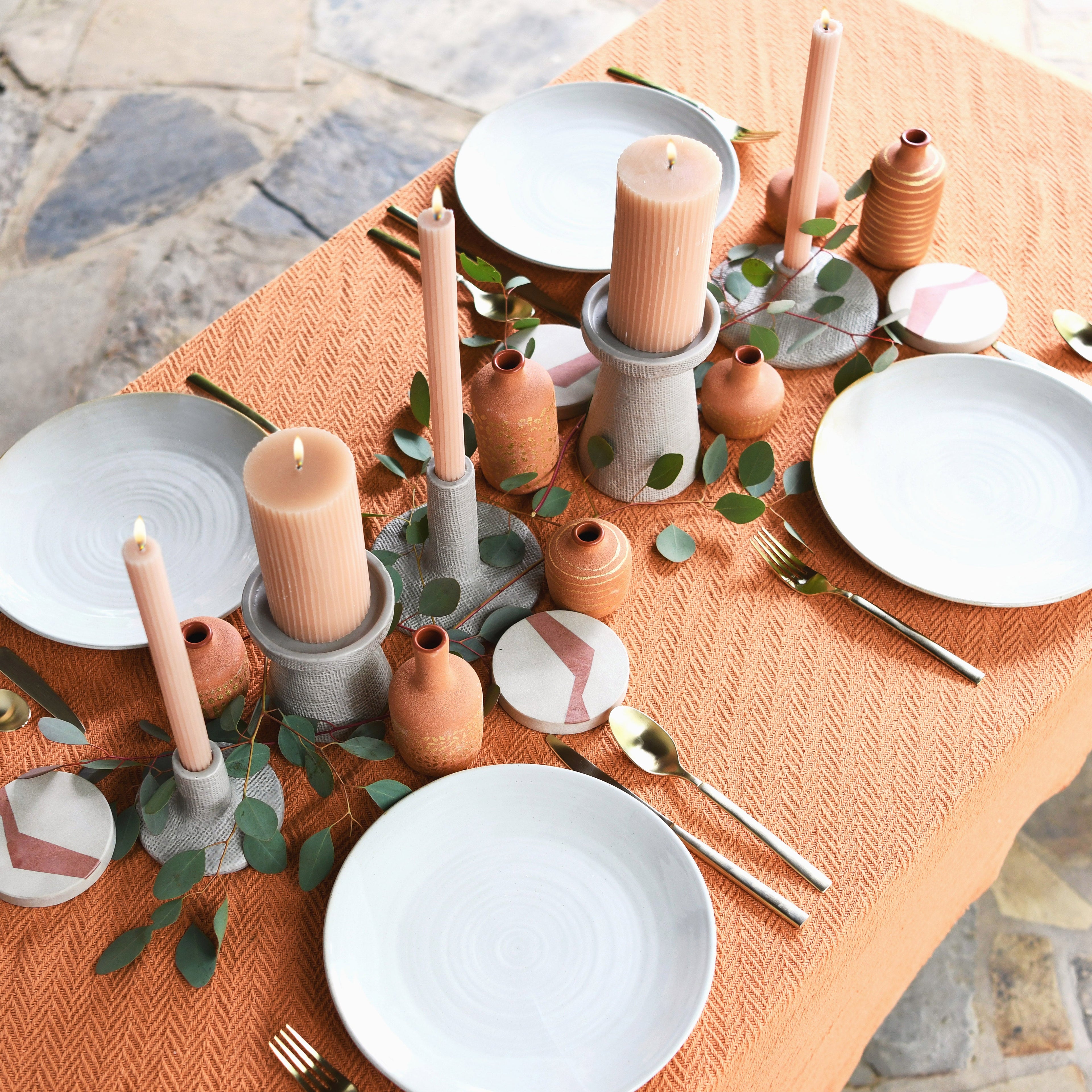 Luca Stoneware Candle Holder Set - Gray