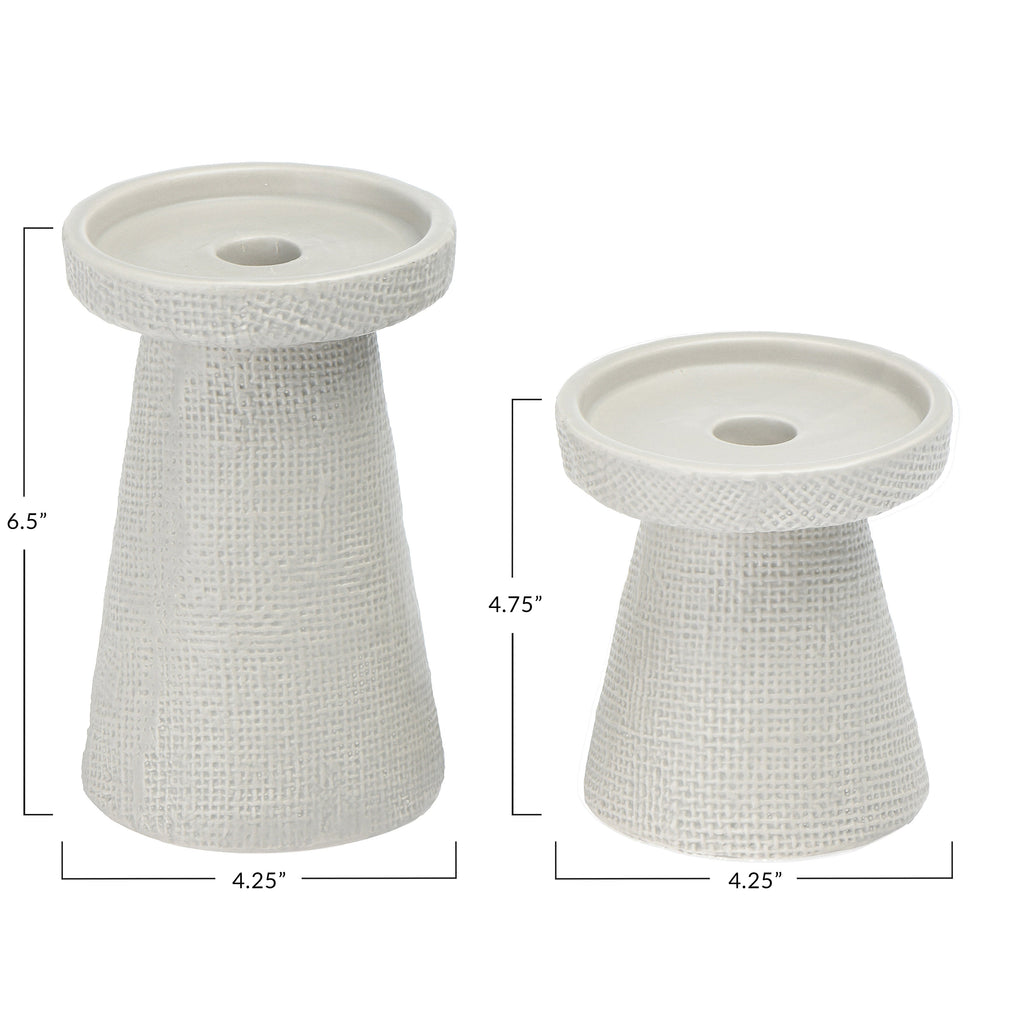 Luca Stoneware Candle Holder Set - Gray