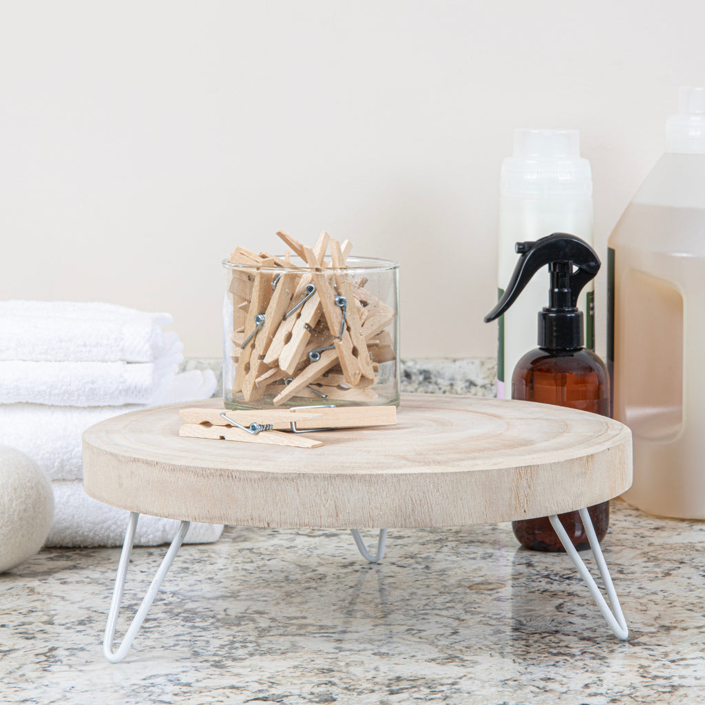 Paulownia Round Wood Pedestal - Light Wash