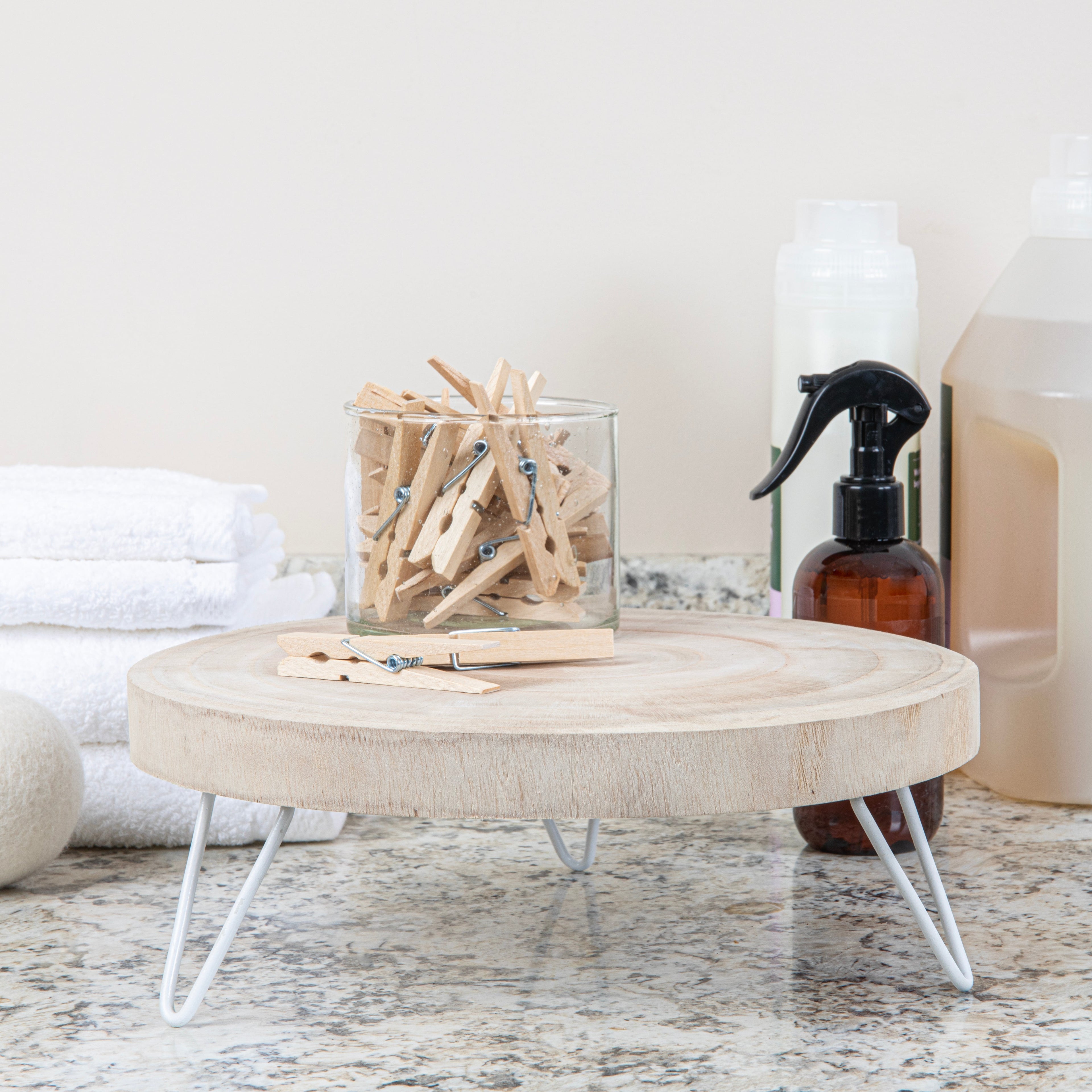 Paulownia Round Wood Pedestal - Light Wash