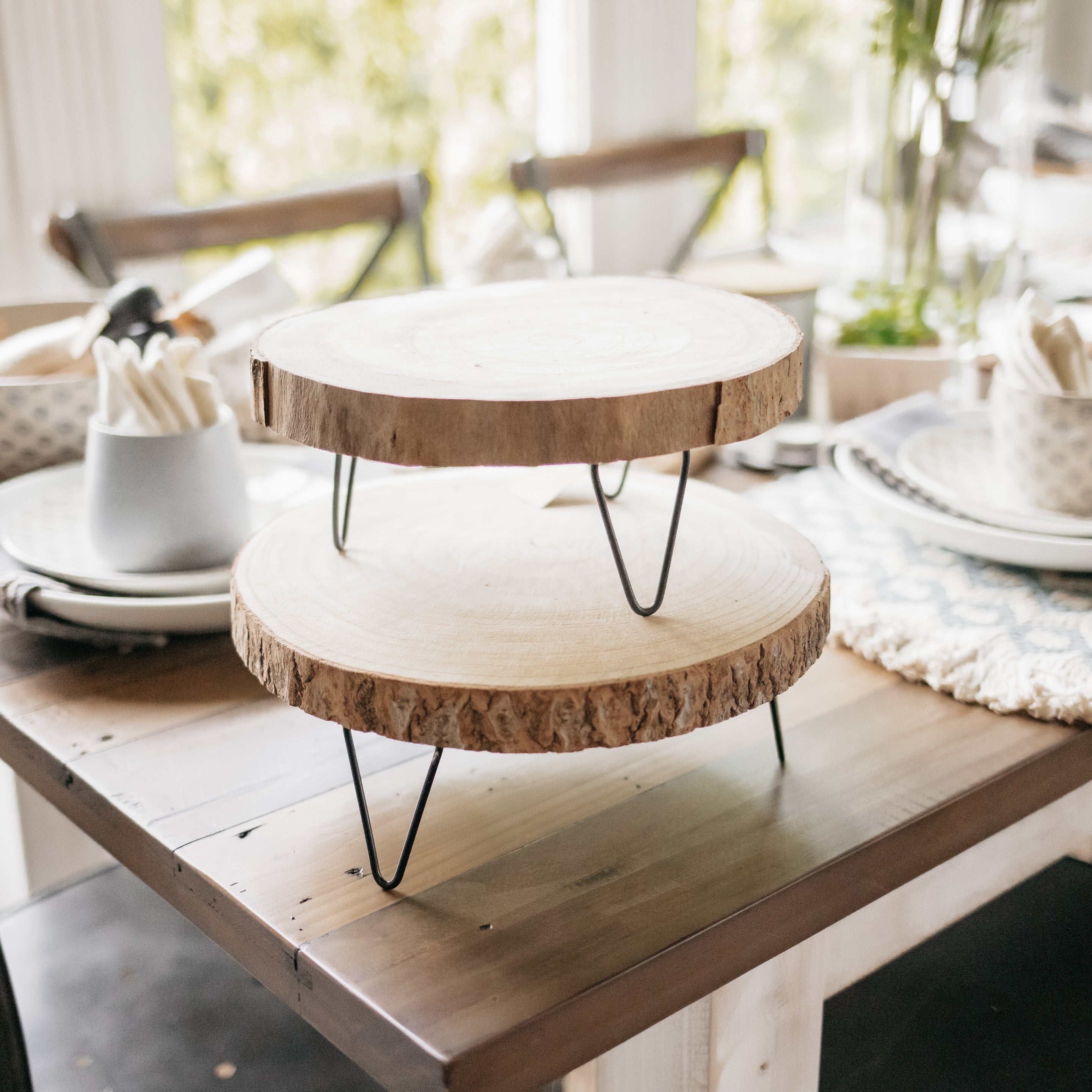 Paulownia Round Wood Pedestals - Rustic