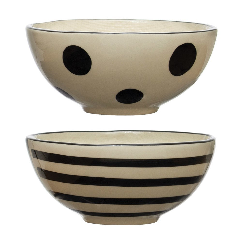 Hand-Painted Stoneware Bowl, Black & Cream, 2 Styles